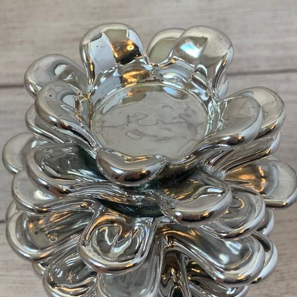Silver Metal Pinecone Green Planter Stick Christmas Holiday Rustic Winter - Picture 2 of 8